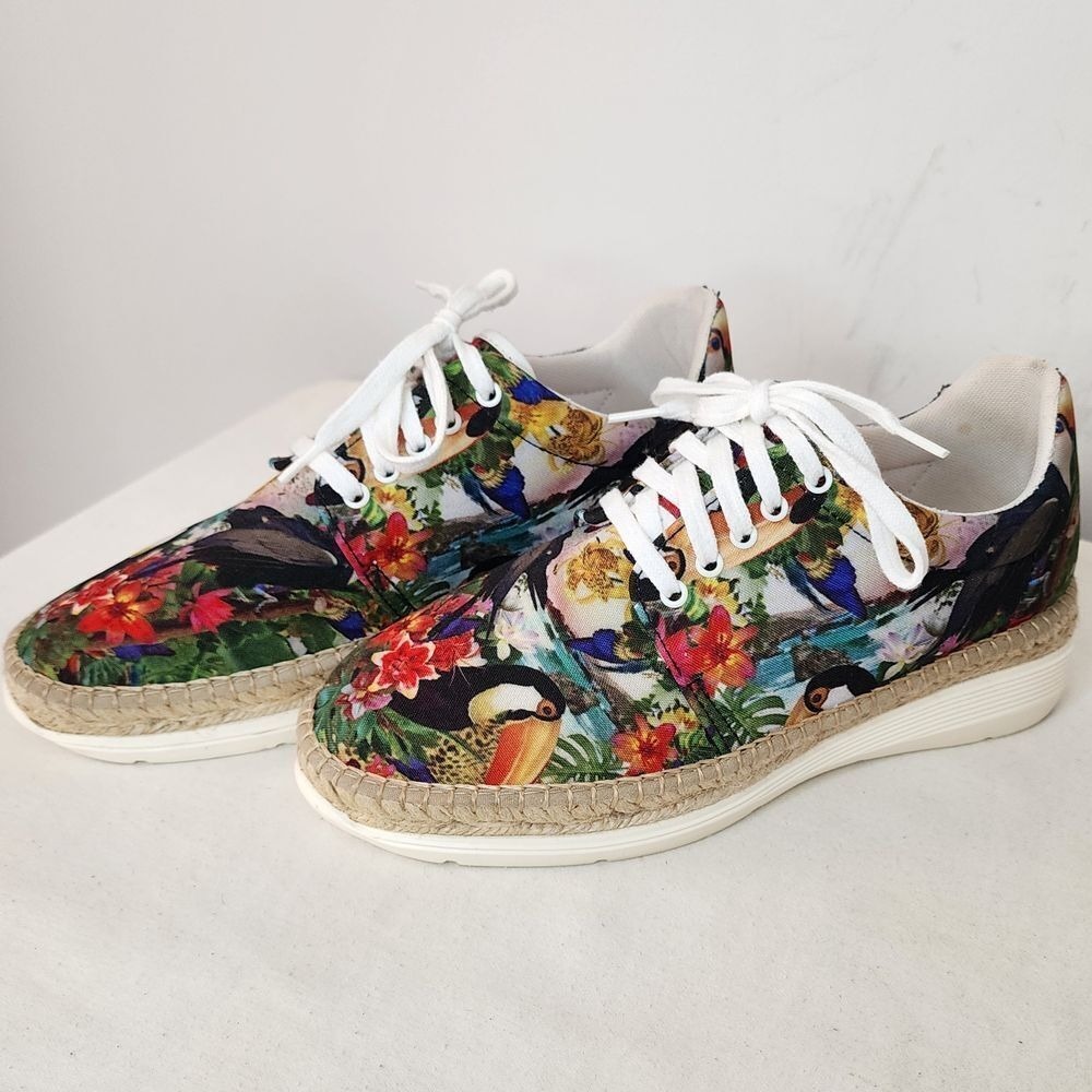 Azura European Luxury Tropical Toucan Print Espadrille Platform Sneakers 38 - Picture 3 of 6